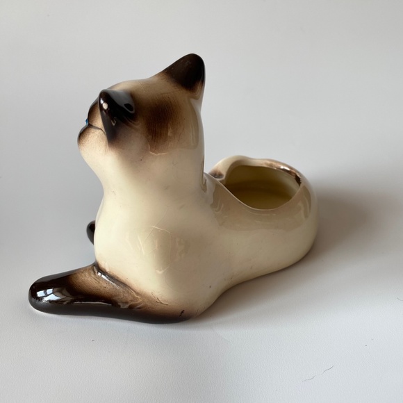 Vintage CERAMIC SIAMESE CAT Figural Indoor Planter - Picture 9 of 9
